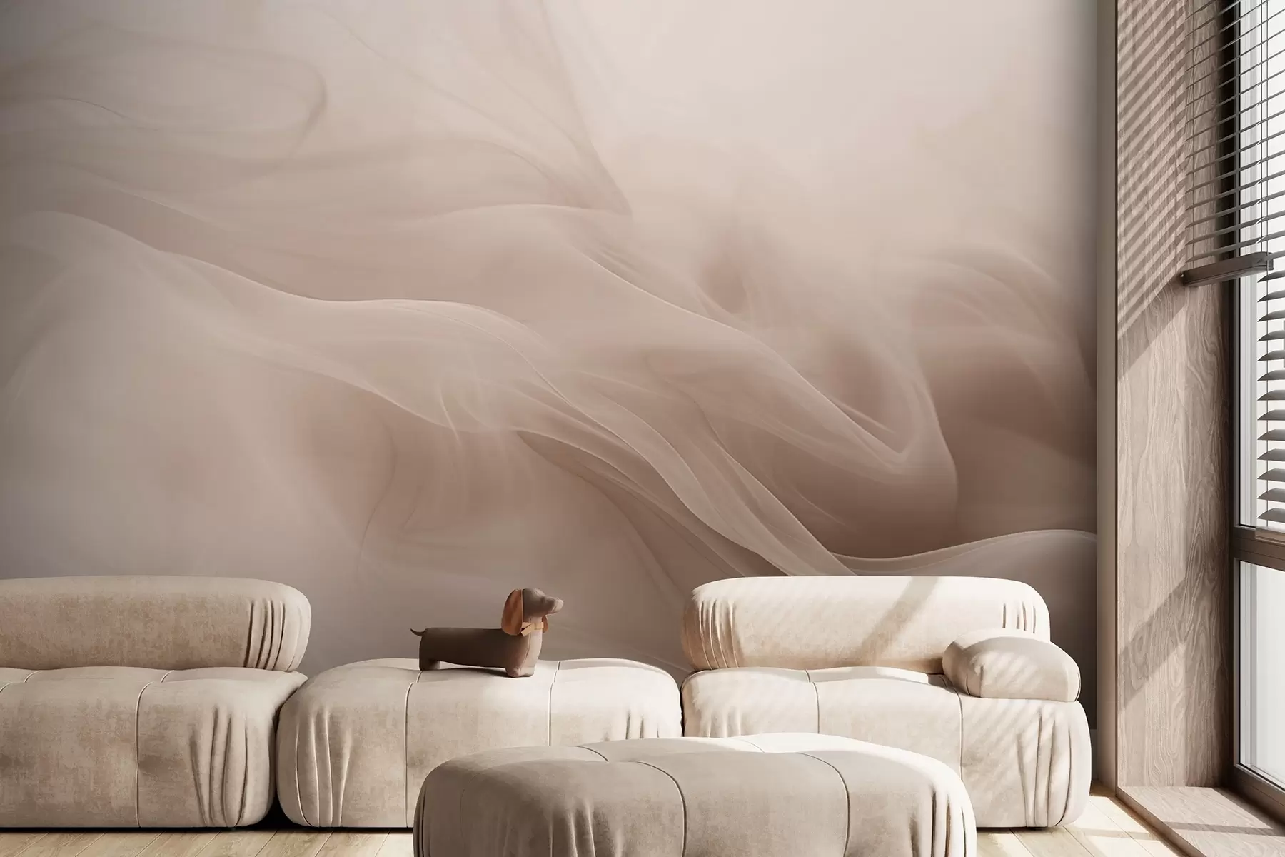 Wall Mural Photo Wallpaper Soft beige smoky waves in abstract style w09273v1