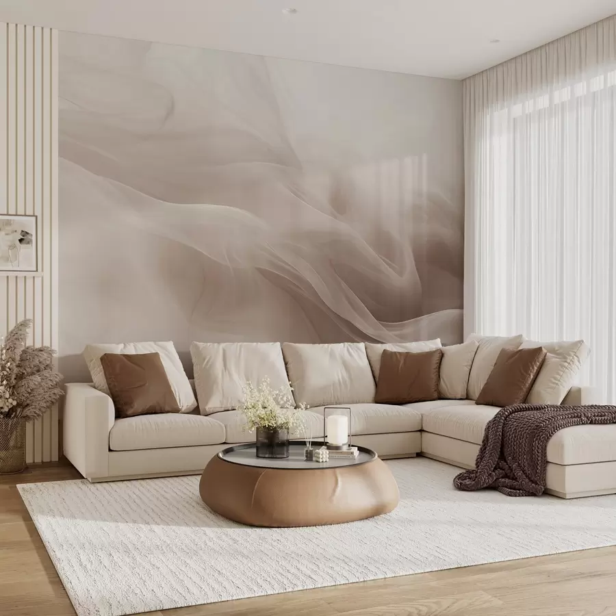 Wall Mural Photo Wallpaper Soft beige smoky waves in abstract style w09273v1