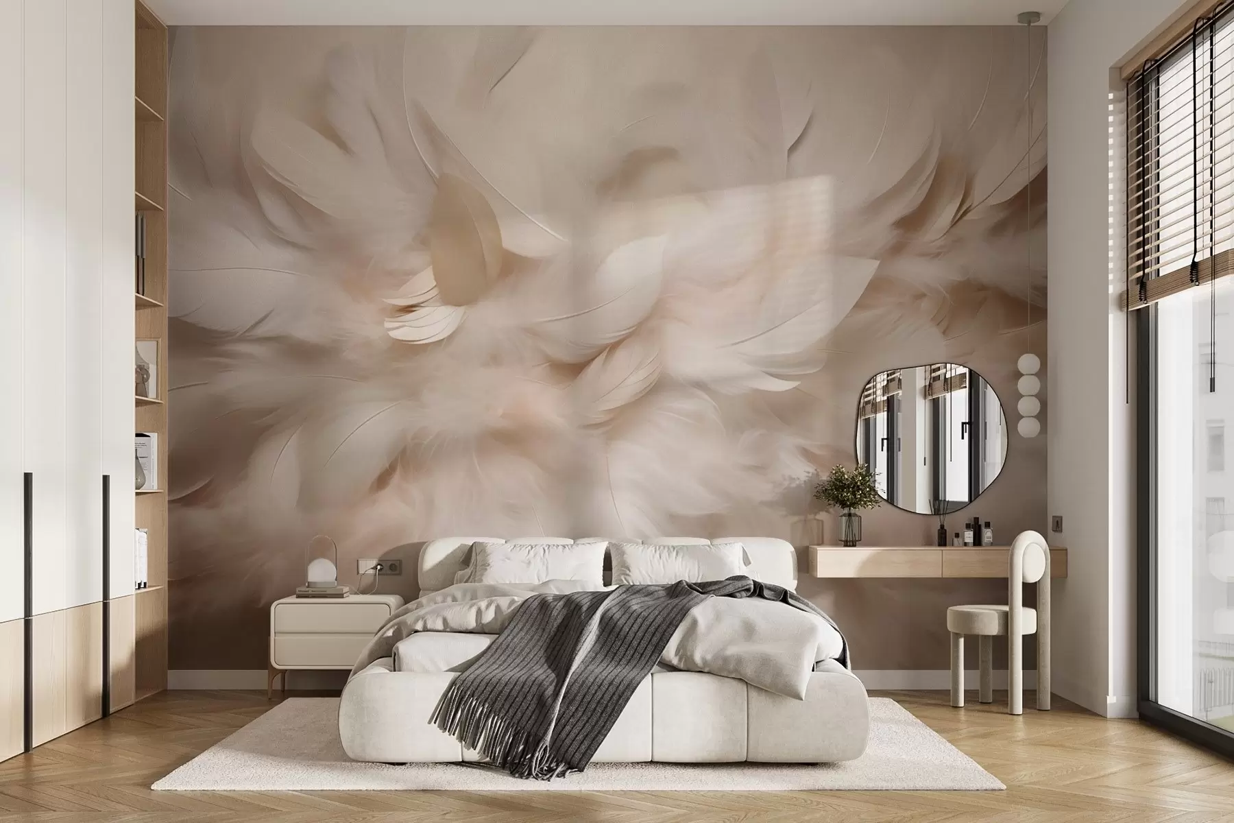 wall murals Fluffy feathers and down in creamy shades w09274