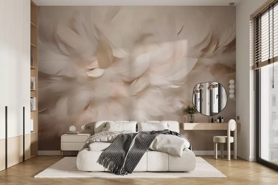 murales Plumas esponjosas y plumón en tonos crema w09274