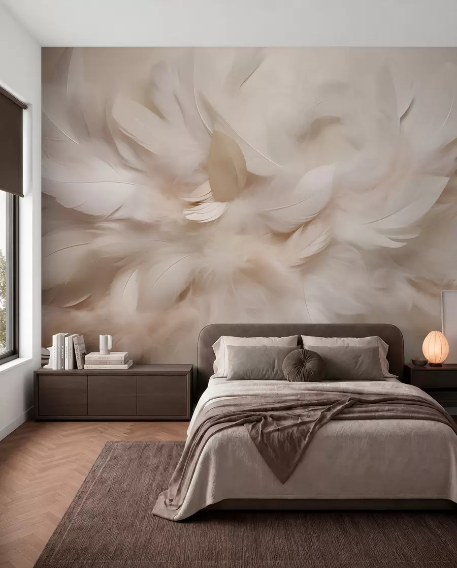 peintures murales Plumes duveteuses et duvet dans des tons crémeux w09274