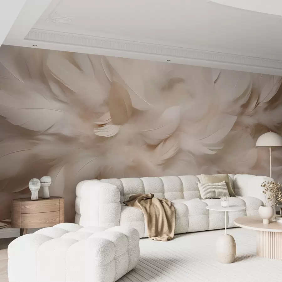 wall murals Fluffy feathers and down in creamy shades w09274