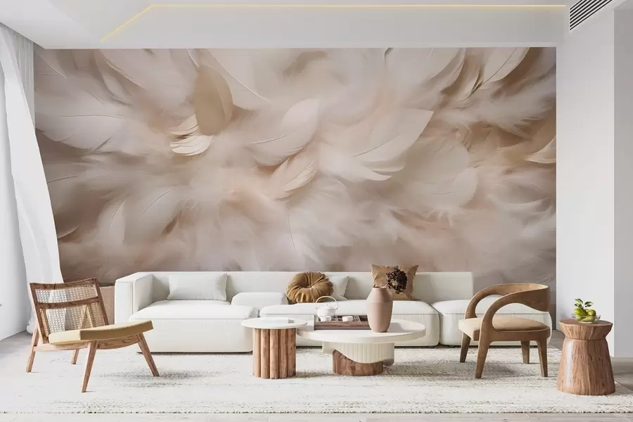 murales Plumas esponjosas y plumón en tonos crema w09274