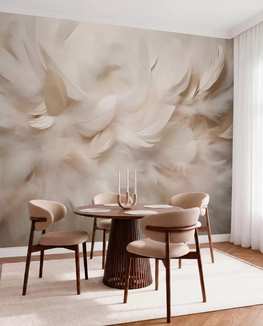 Wall Mural Photo Wallpaper Fluffy feathers and down in creamy shades w09274