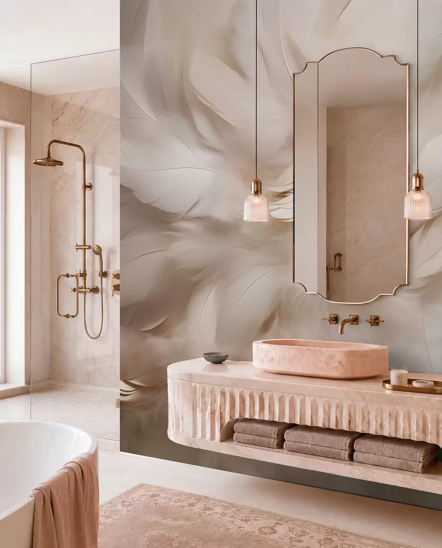 wall murals Fluffy feathers and down in creamy shades w09274