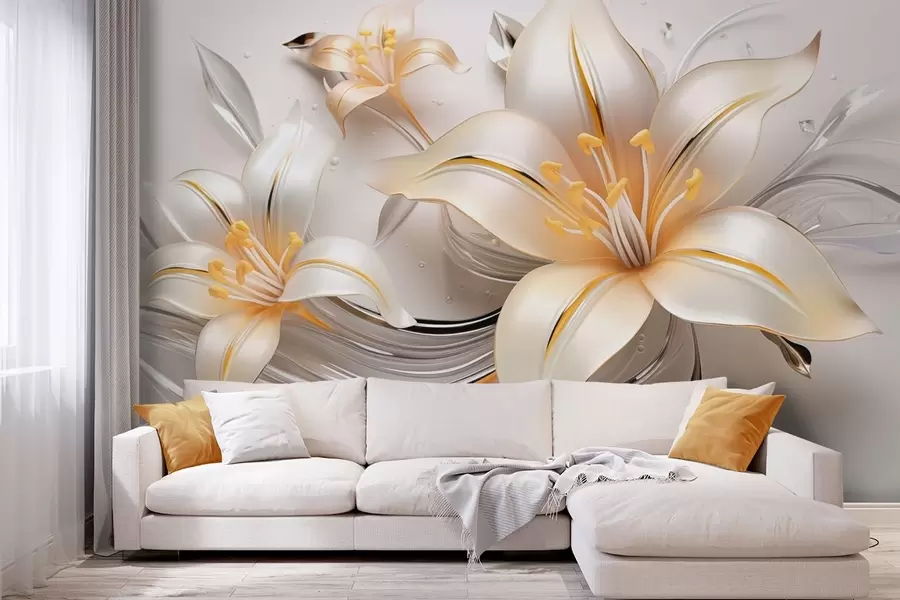 Wall Mural Photo Wallpaper Yellow lilies with 3D effect on a light background w09278