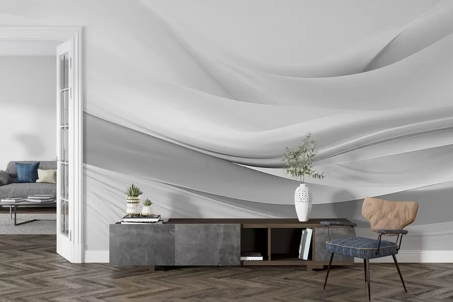 murales Ondas de tela gris en estilo abstracto minimalista w09279v1