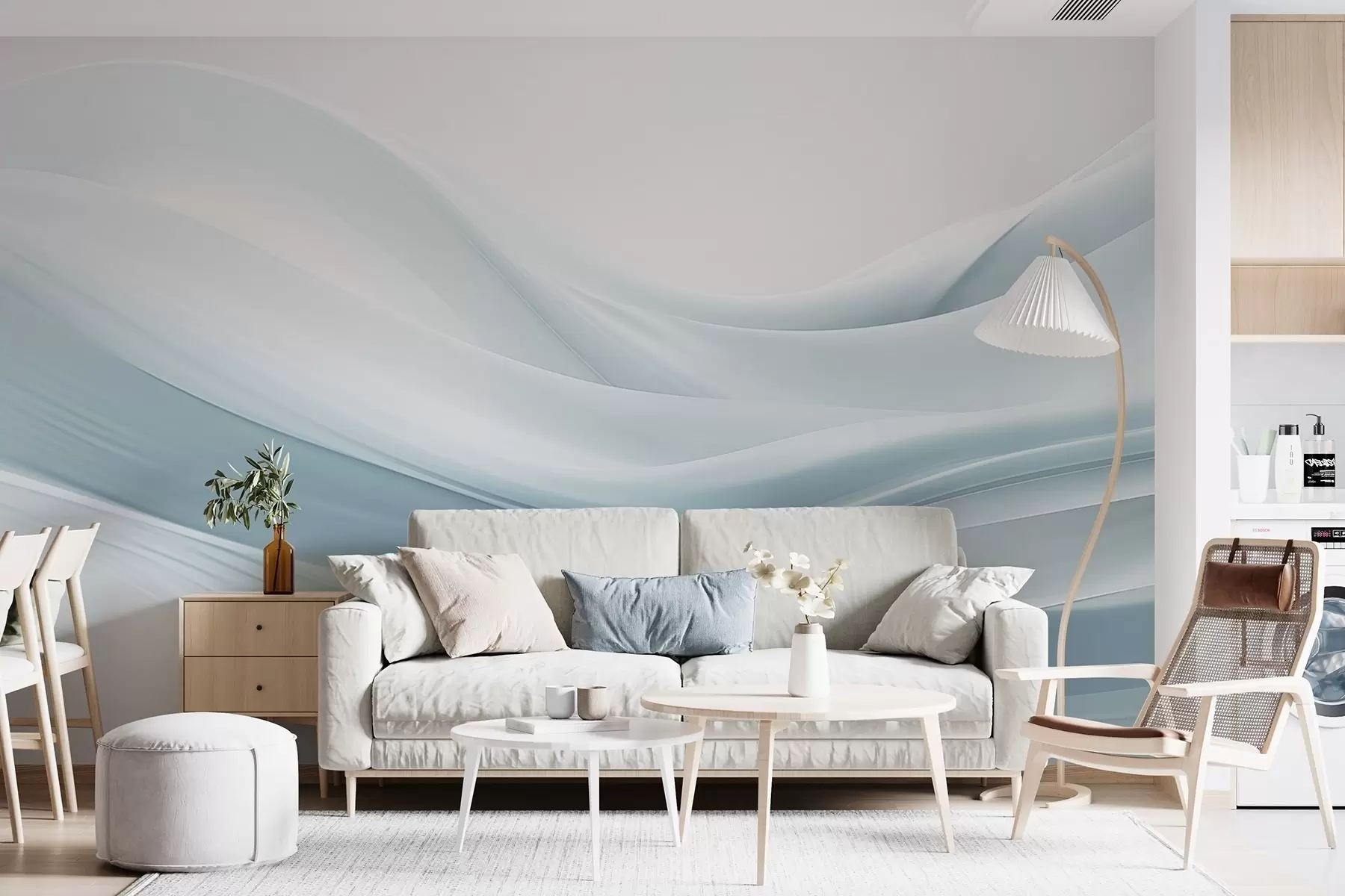 Wall Mural Photo Wallpaper Blue fabric waves in minimalist abstract style w09279v2