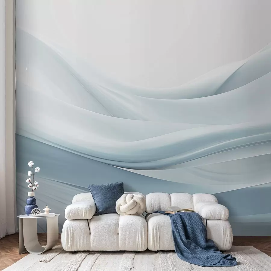 murais de parede Ondas de tecido azul em estilo abstrato minimalista w09279v2