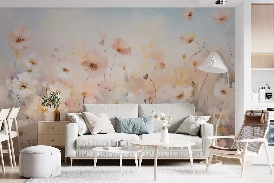 Wall Mural Photo Wallpaper Wildflowers in pastel shades in watercolor style w09280