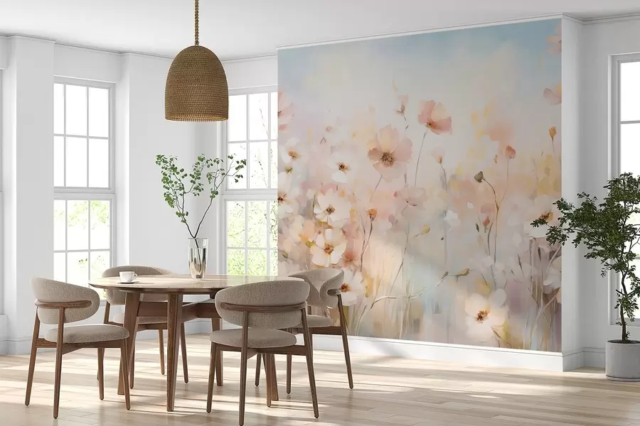 murales Flores silvestres en tonos pastel en estilo acuarela w09280