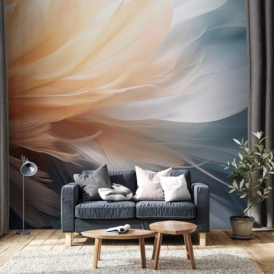 Wall Mural Photo Wallpaper Delicate feathers in orange and blue gradient tones w09282