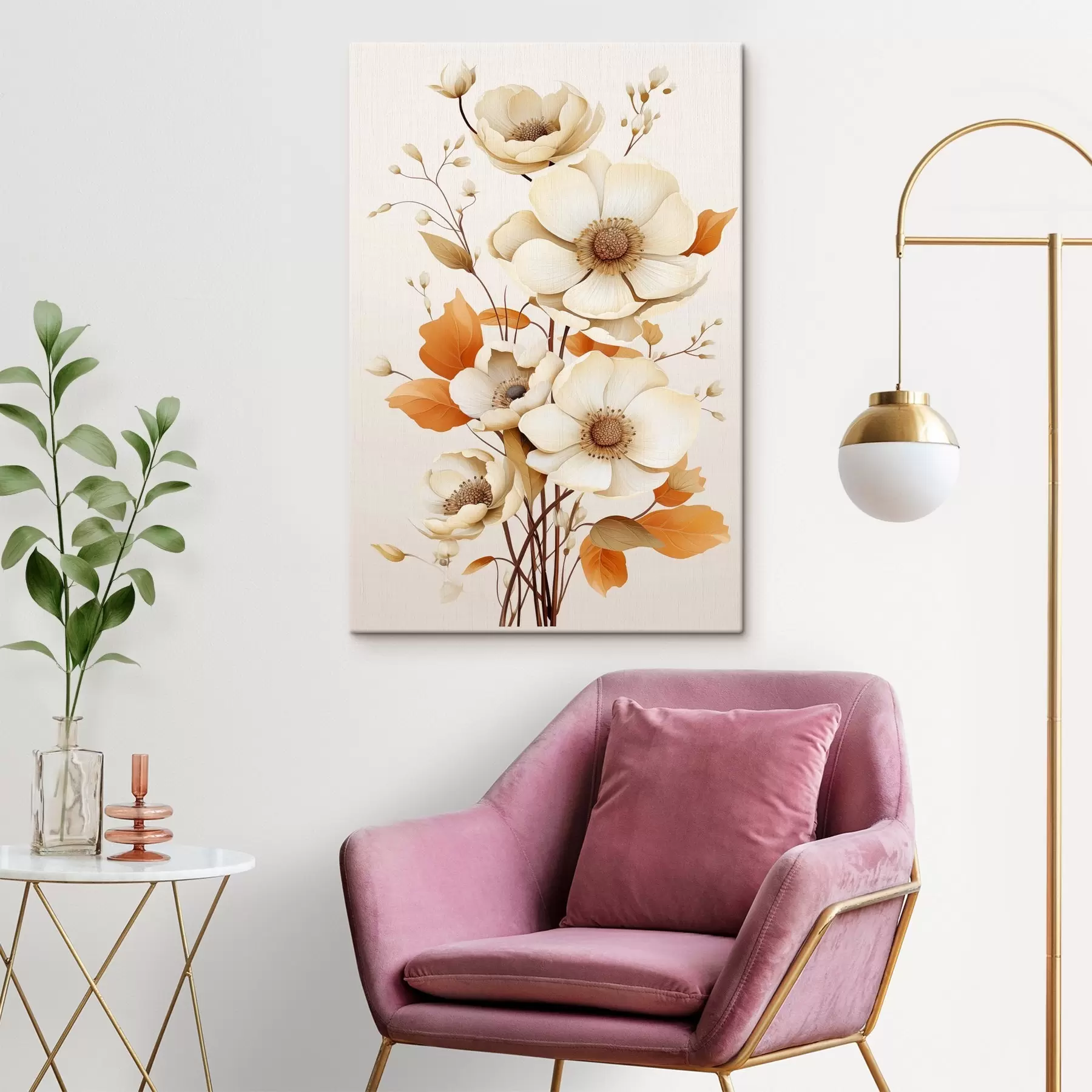 murales Flores claras sobre fondo beige s44549