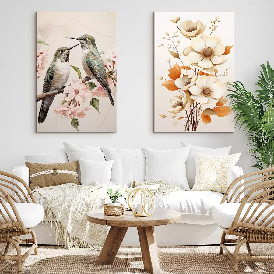 wall murals Flowers and birds on branches m00560