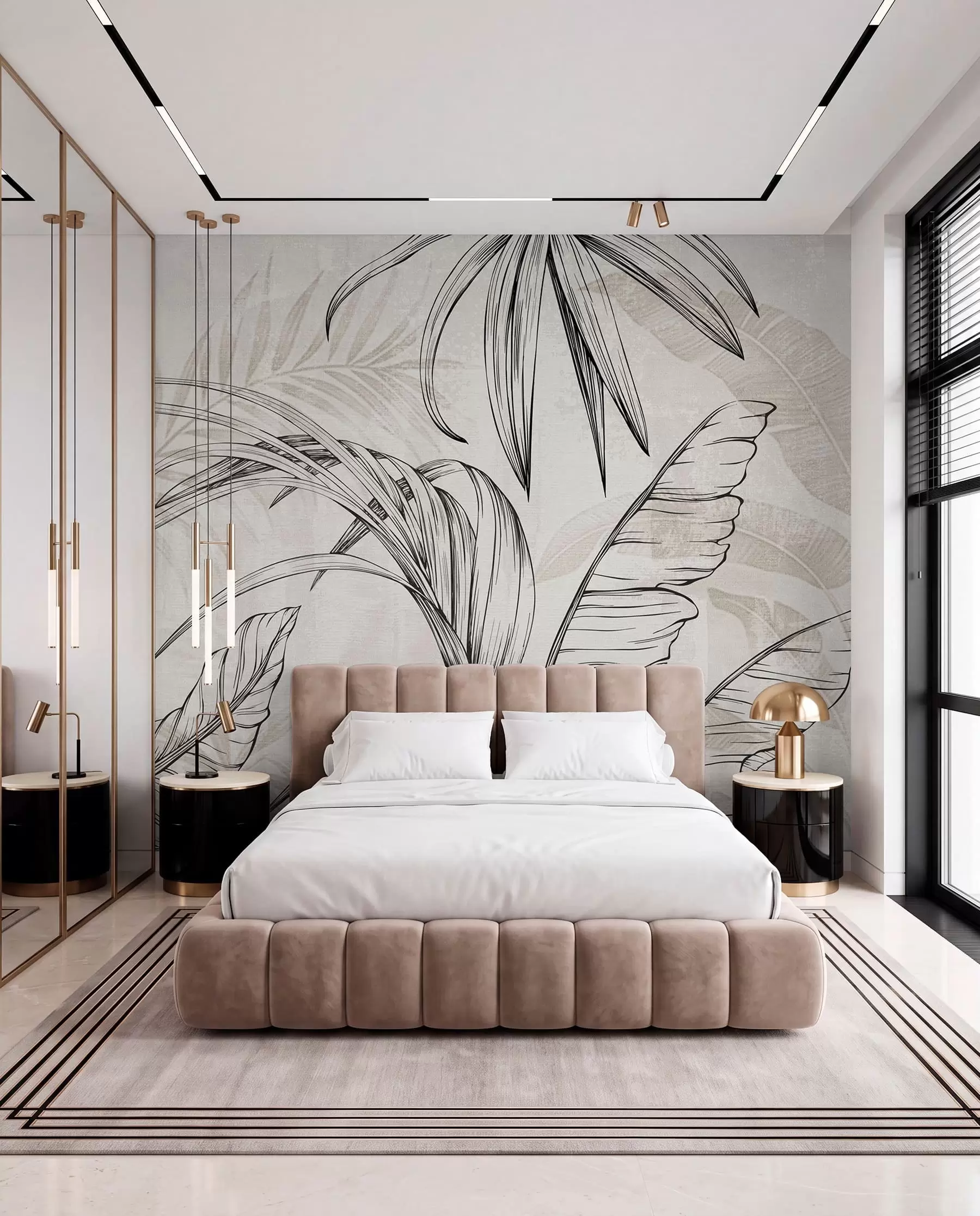 peintures murales Feuilles sur fond avec imitation de flou et de texture w04362