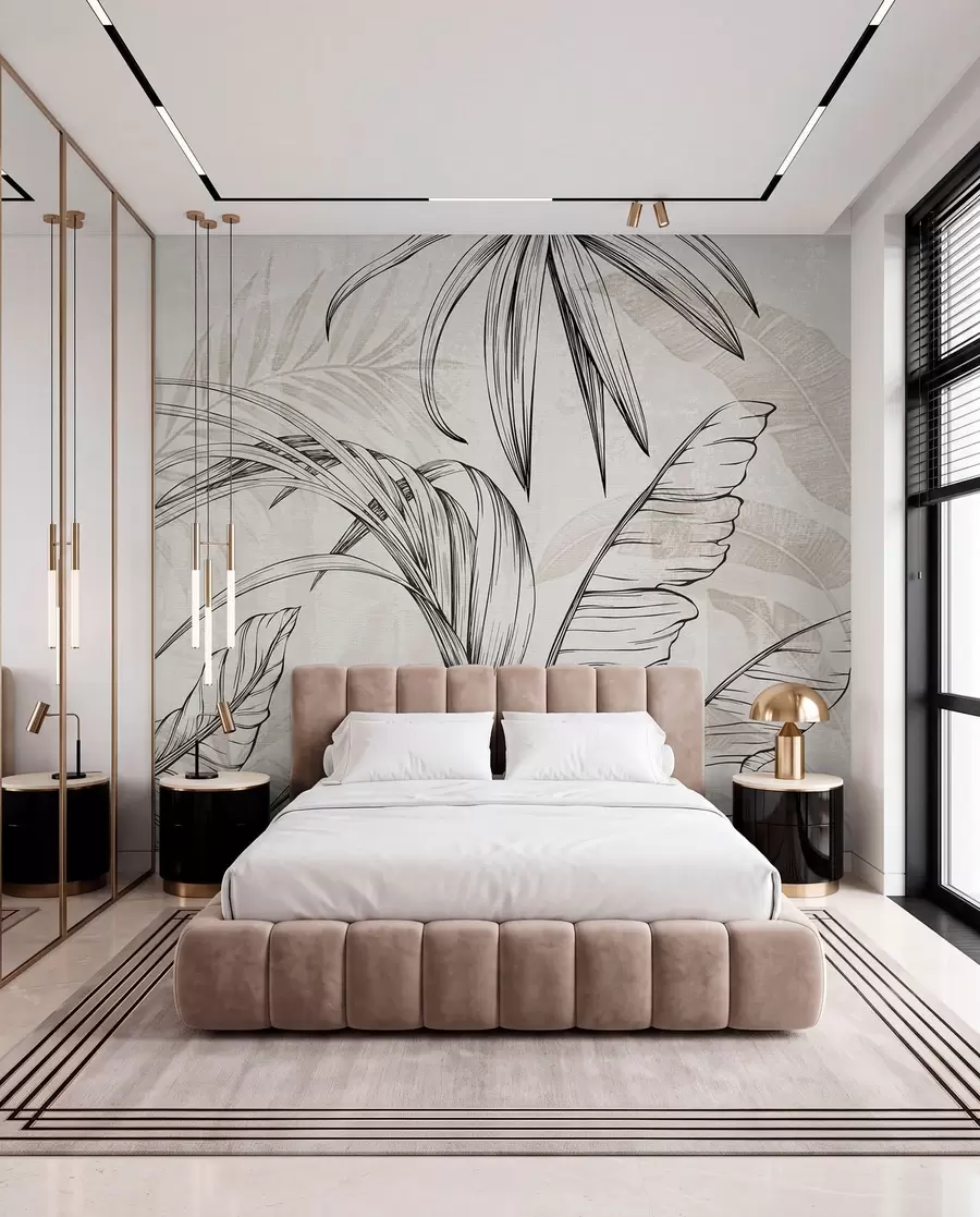peintures murales Feuilles sur fond avec imitation de flou et de texture w04362
