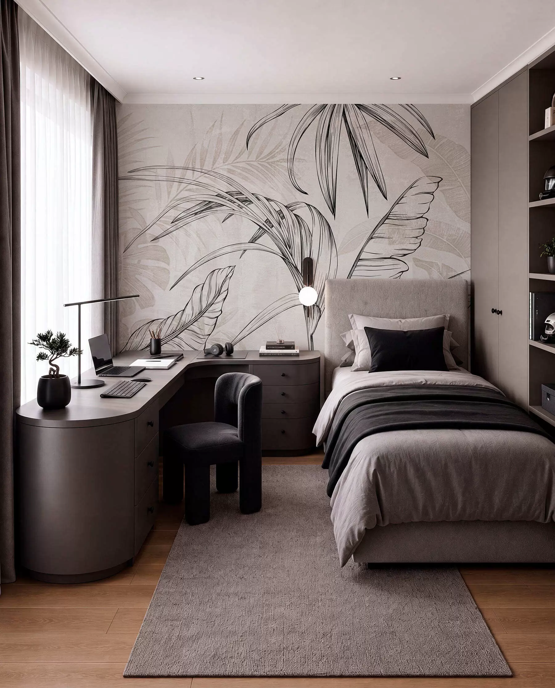 peintures murales Feuilles sur fond avec imitation de flou et de texture w04362