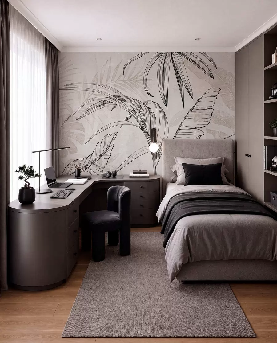 peintures murales Feuilles sur fond avec imitation de flou et de texture w04362