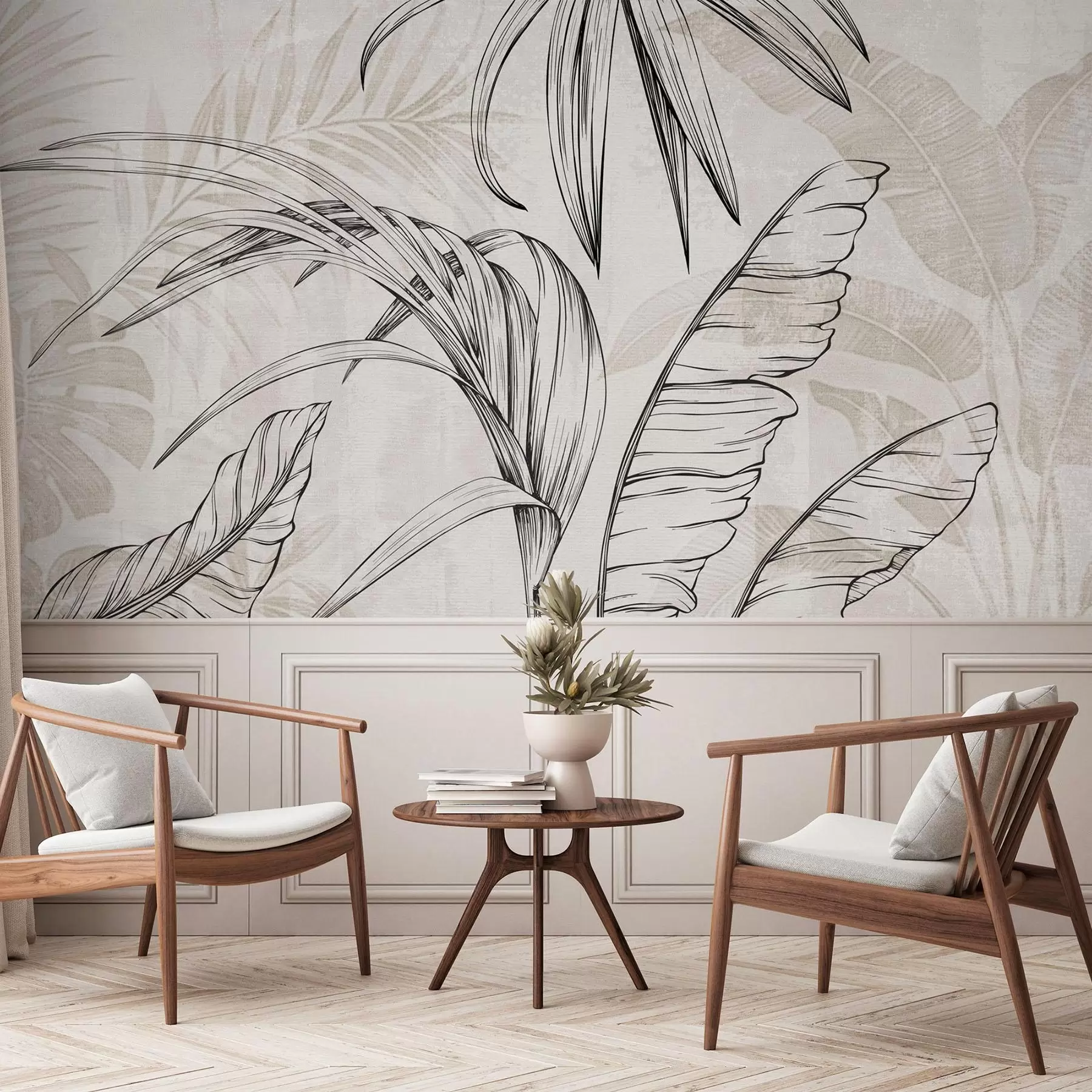 peintures murales Feuilles sur fond avec imitation de flou et de texture w04362