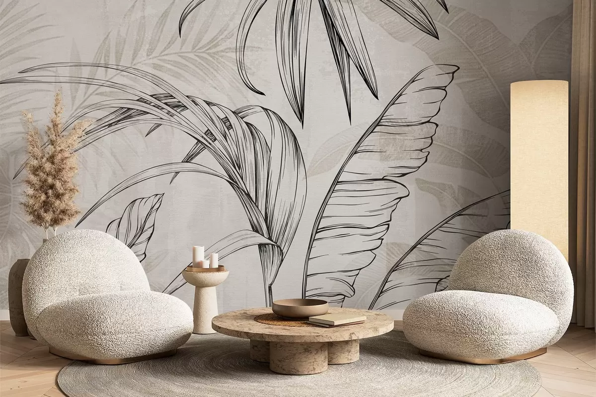 wall murals Leaves on background with imitation blur and texture w04362