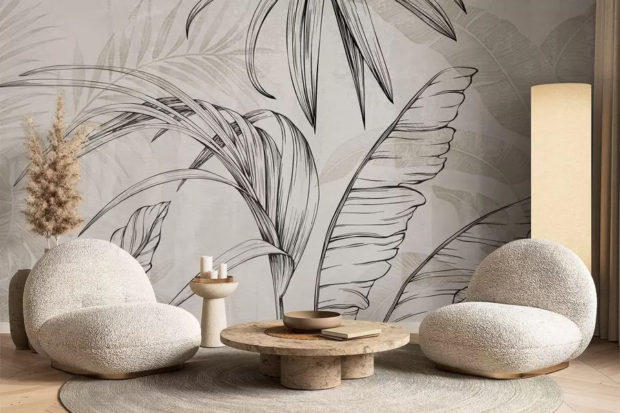 murales Hojas sobre fondo con imitación de desenfoque y textura w04362