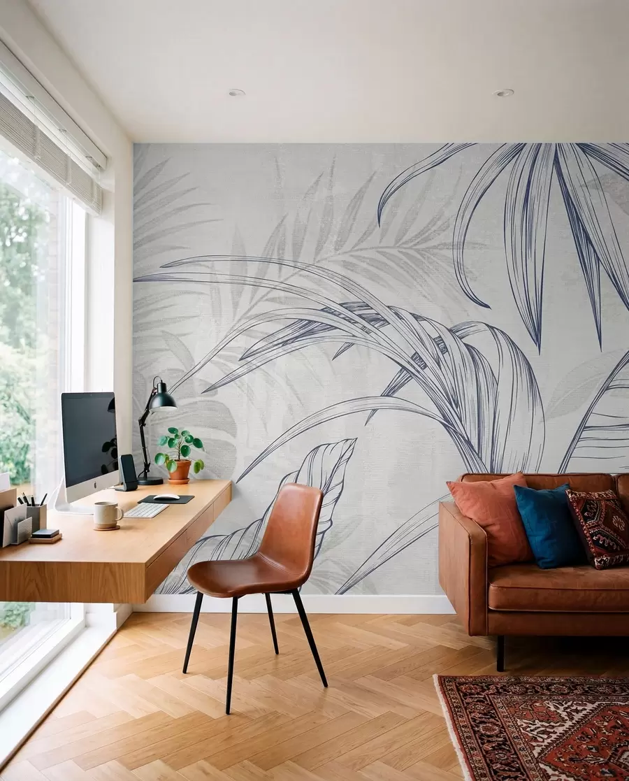 wall murals Leaves on background with imitation blur and texture w04362v1