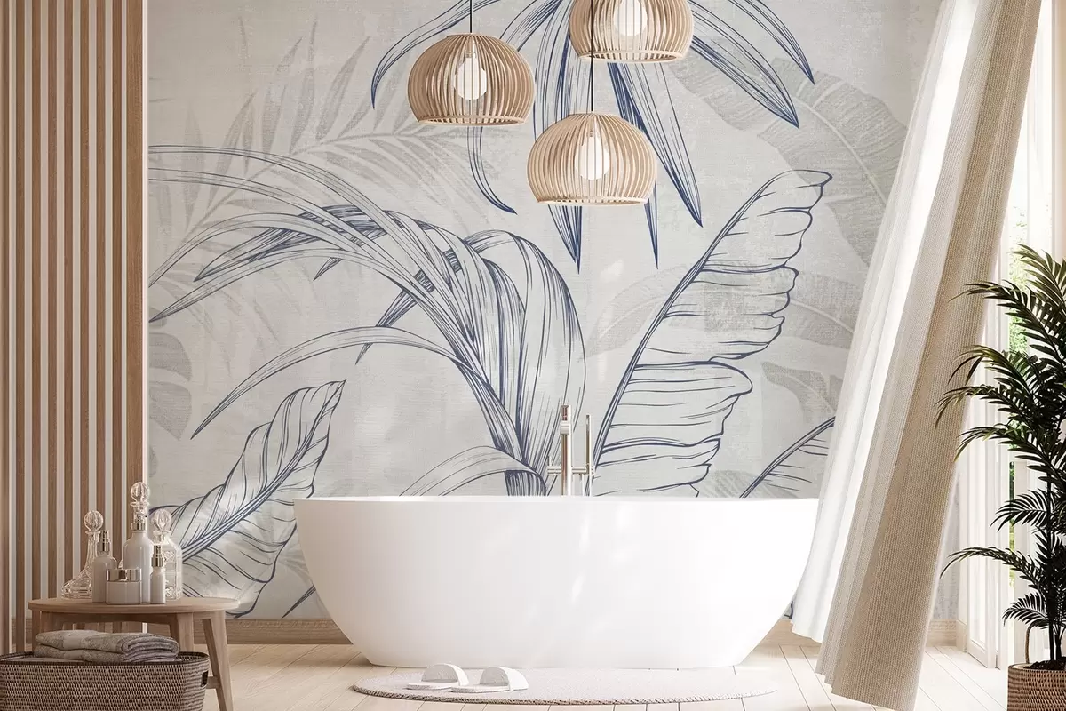 murales Hojas sobre fondo con imitación de desenfoque y textura w04362v1