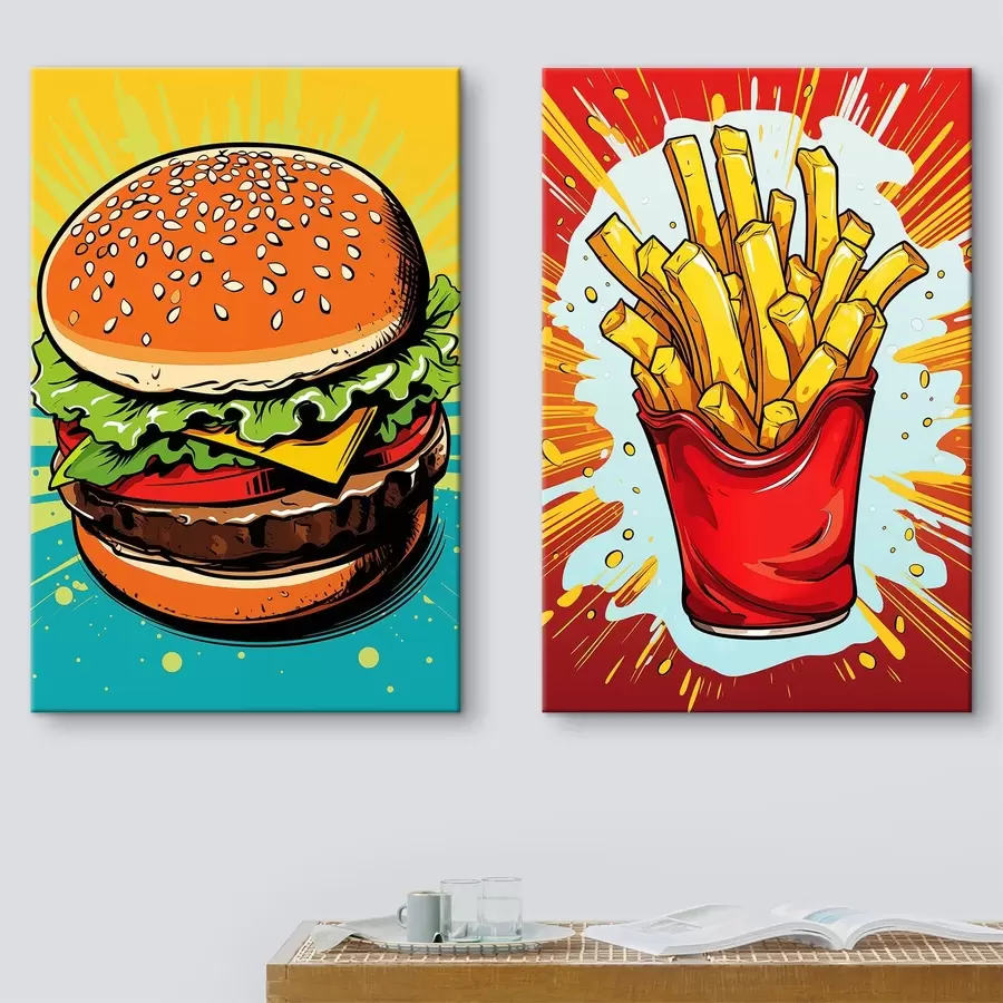 wall murals French fries and burger m00556