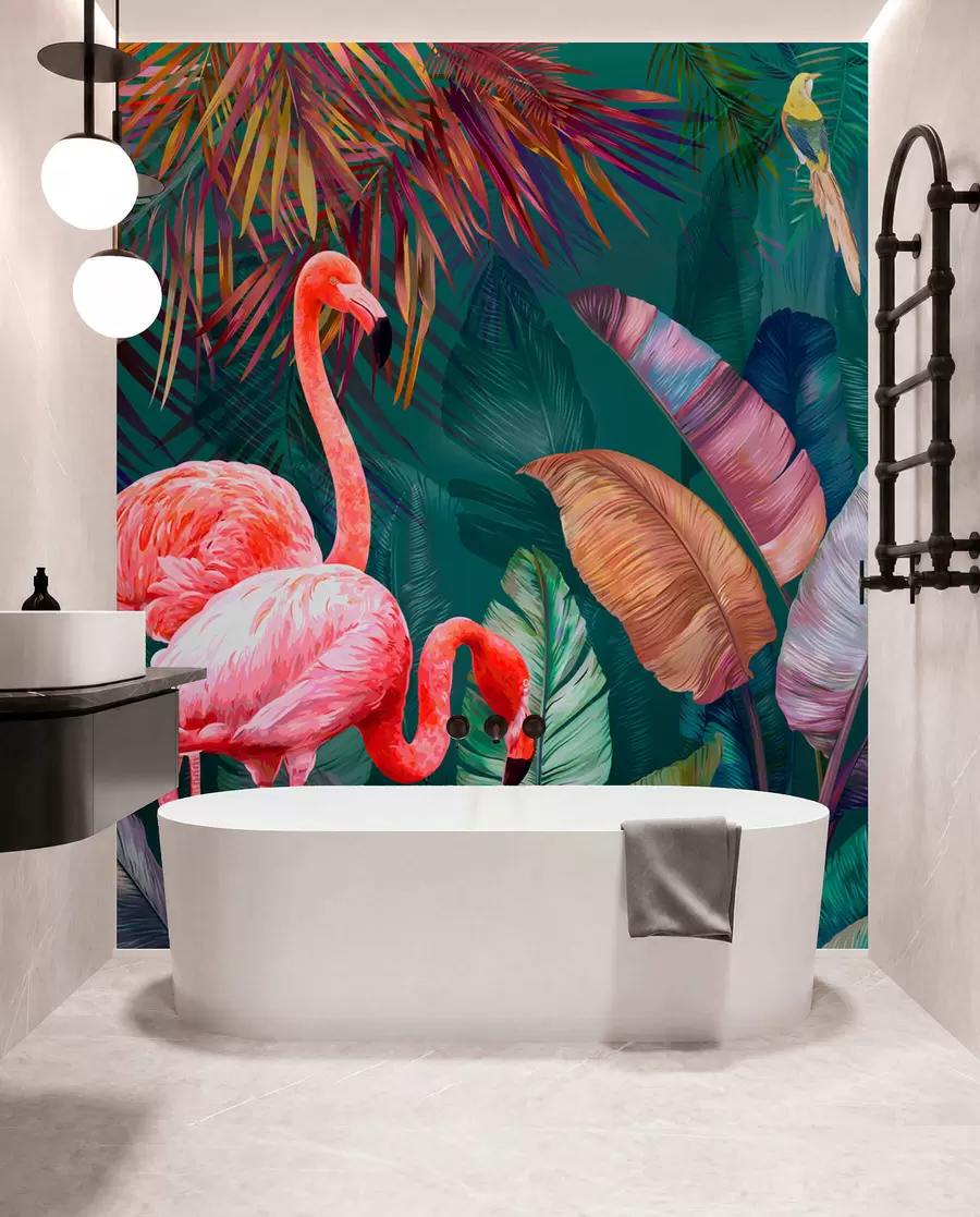 wall murals Flamingos in the colored tropics u80403