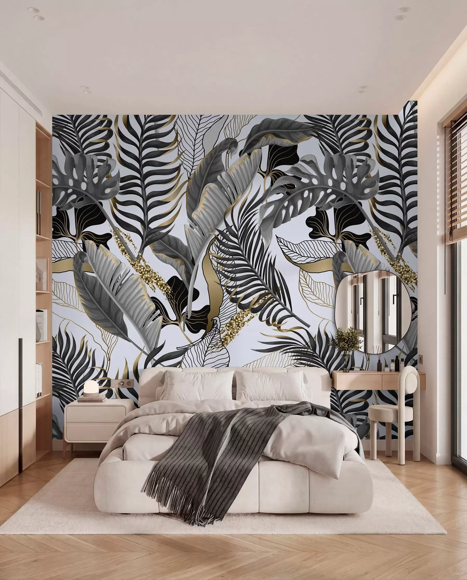 peintures murales Feuilles tropicales grises sur fond blanc u71888