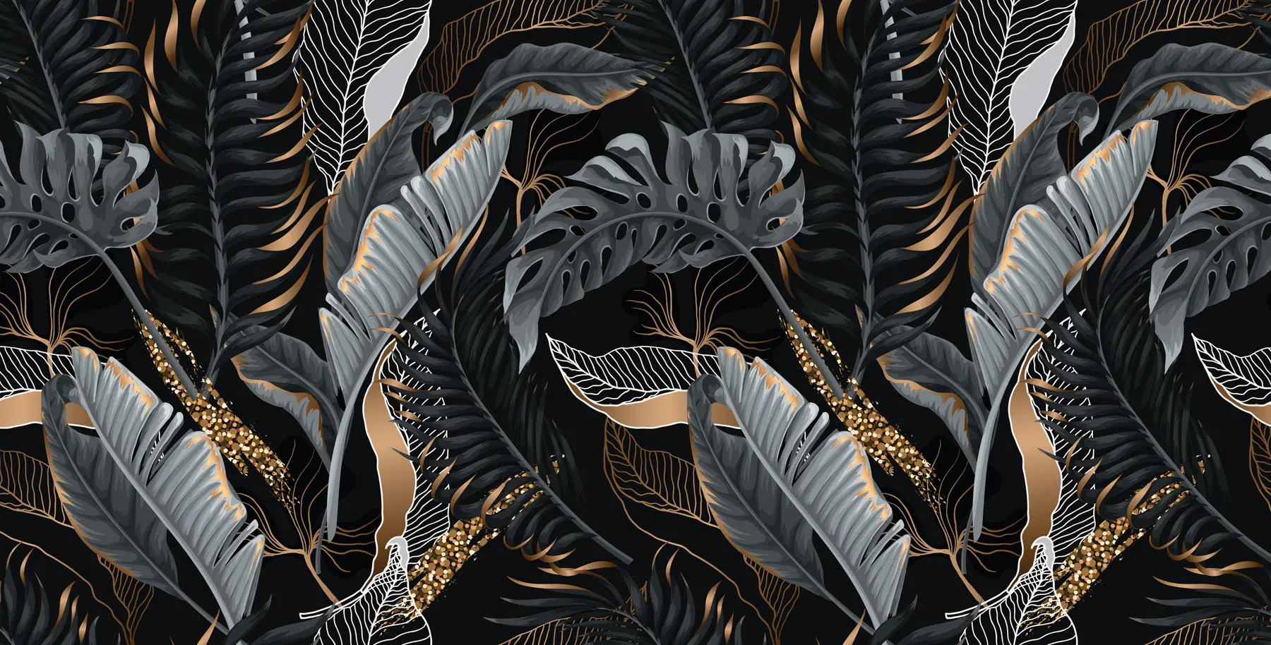 peintures murales Feuillage tropical sur fond noir u71889