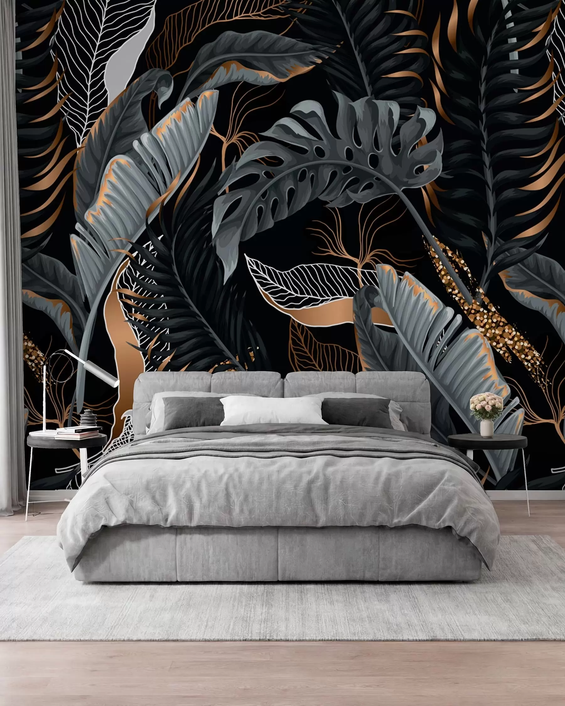 peintures murales Feuillage tropical sur fond noir u71889