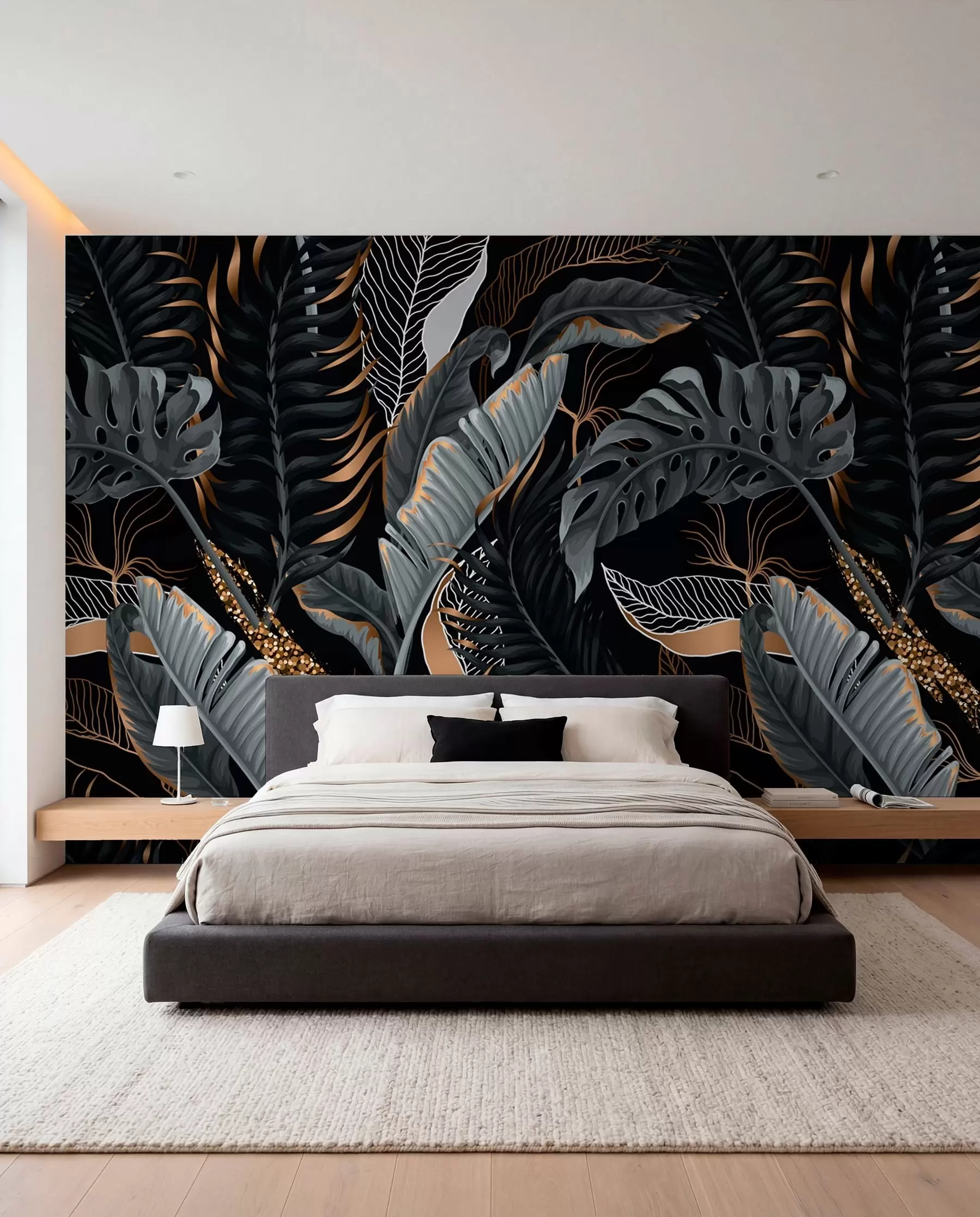 Wall Mural Photo Wallpaper Tropical Foliage on A Black Background u71889