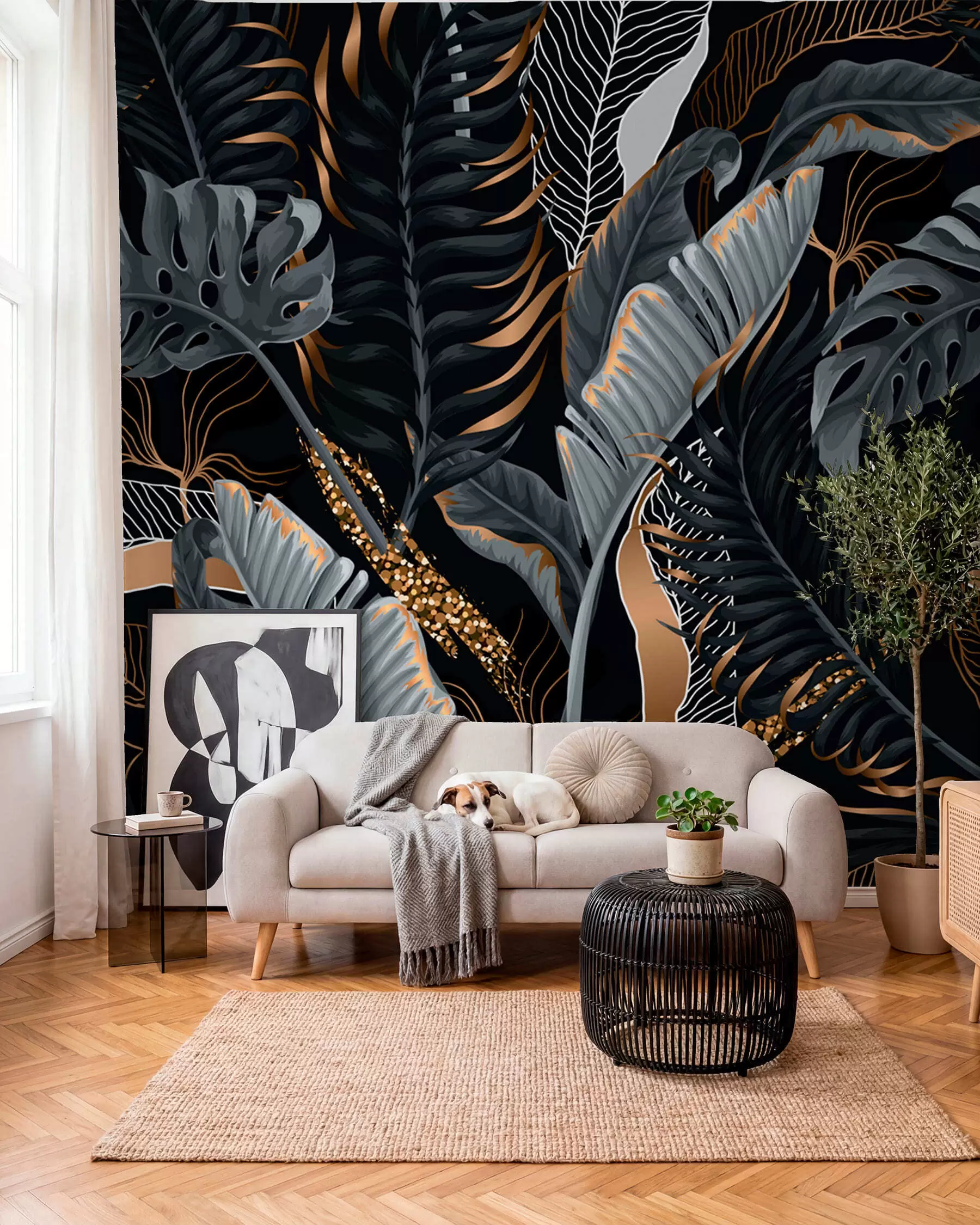 Wall Mural Photo Wallpaper Tropical Foliage on A Black Background u71889