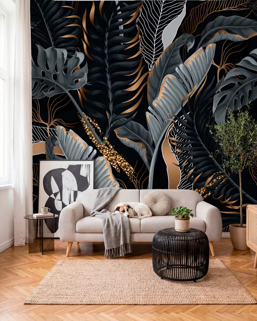 wall murals Tropical Foliage on A Black Background u71889