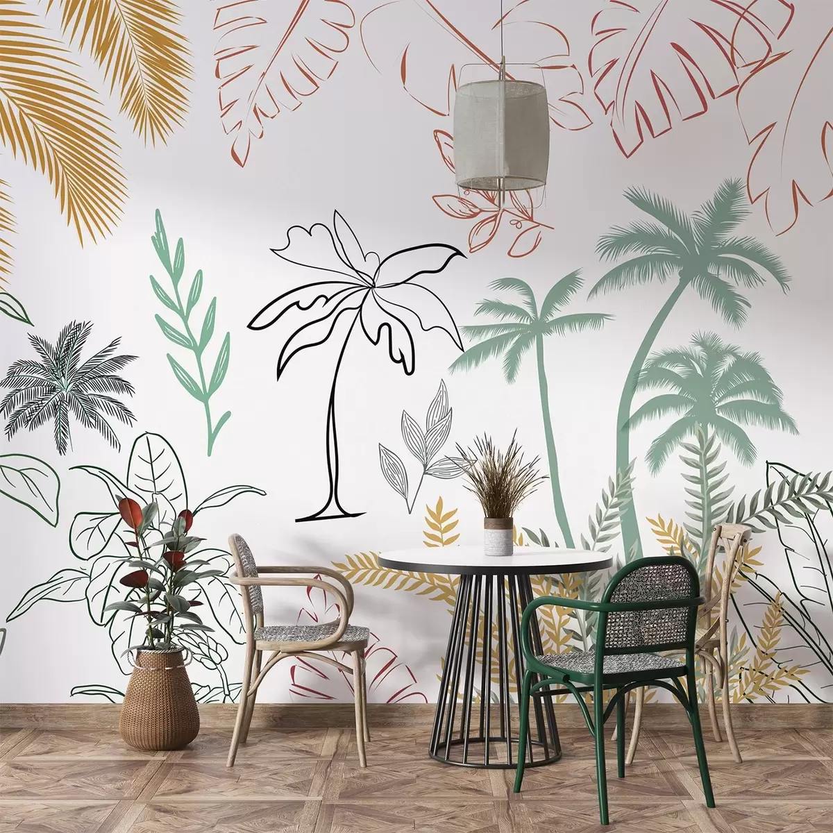 peintures murales Feuilles tropicales en style graphique w04332