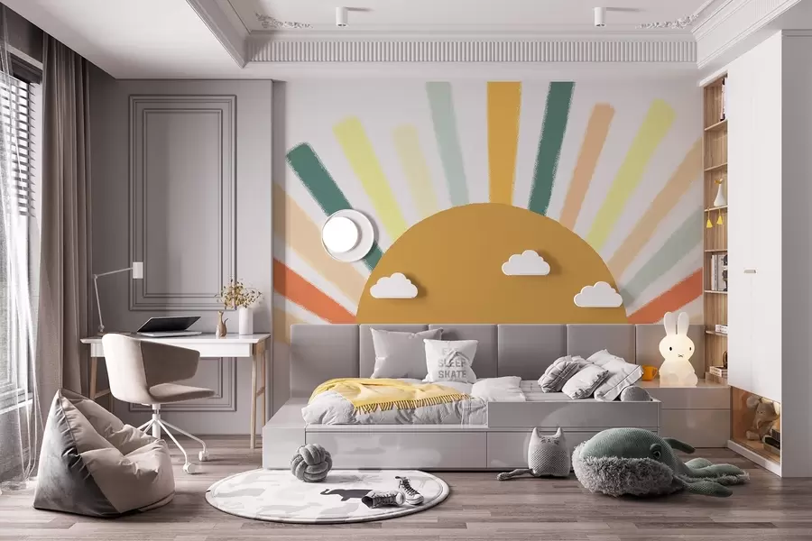 Wall Mural Photo Wallpaper Abstract sun with colored rays w04352