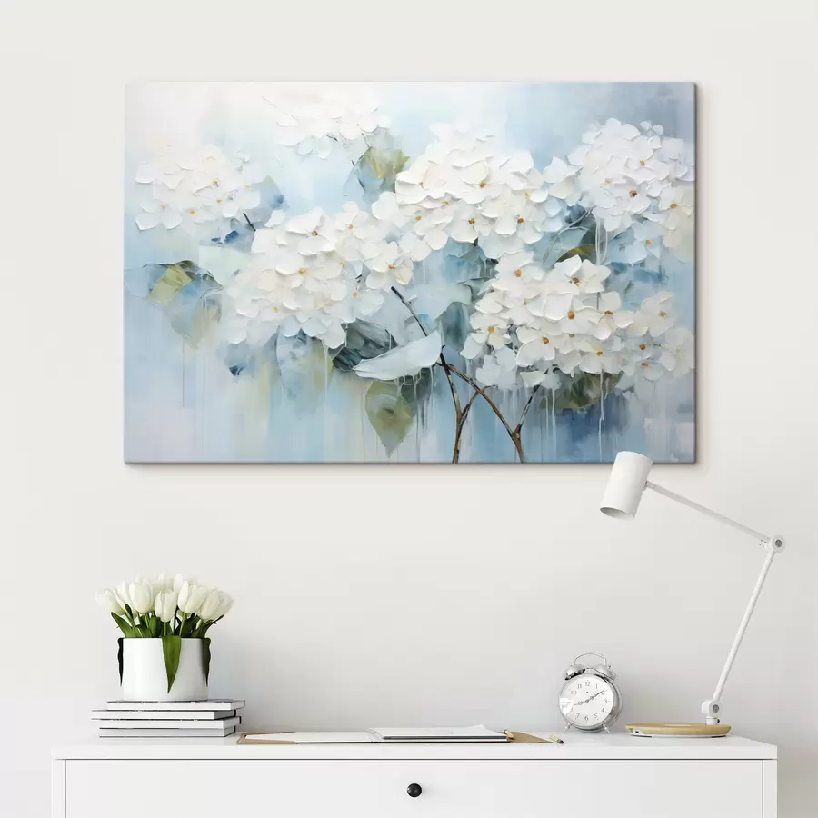 murales Hortensias blancas en flor al óleo s45051