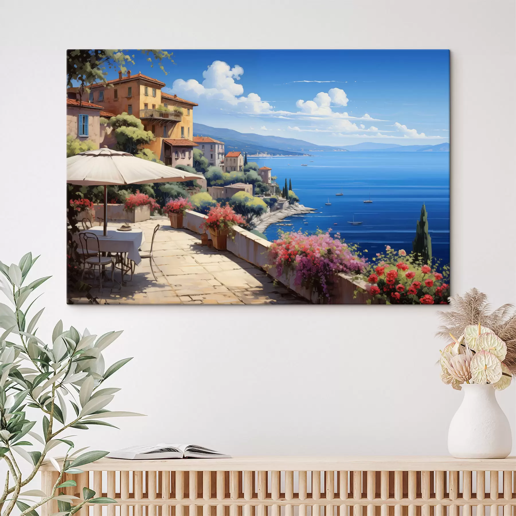 wall murals Mediterranean landscape with blooming terrace in artistic style s45053