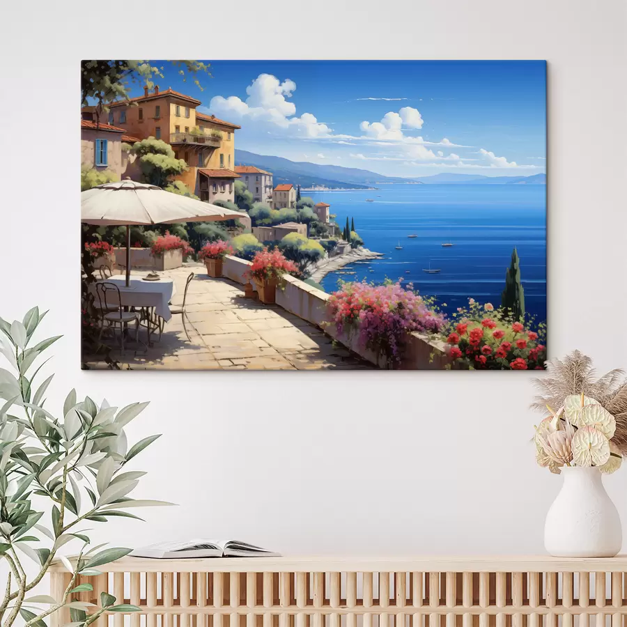 wall murals Mediterranean landscape with blooming terrace in artistic style s45053