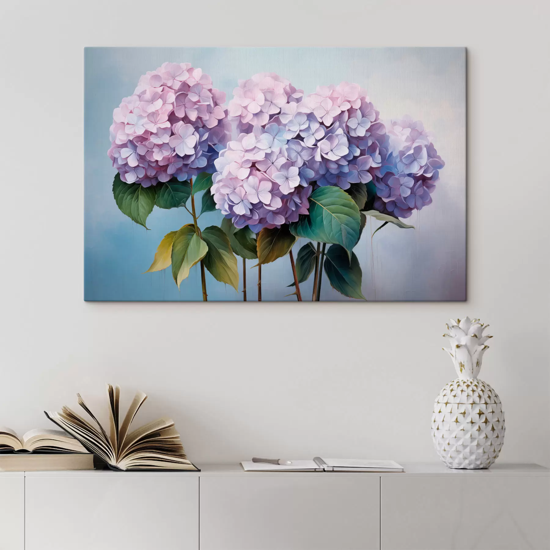 murales Hortensias rosas y lilas en estilo pictórico s45055