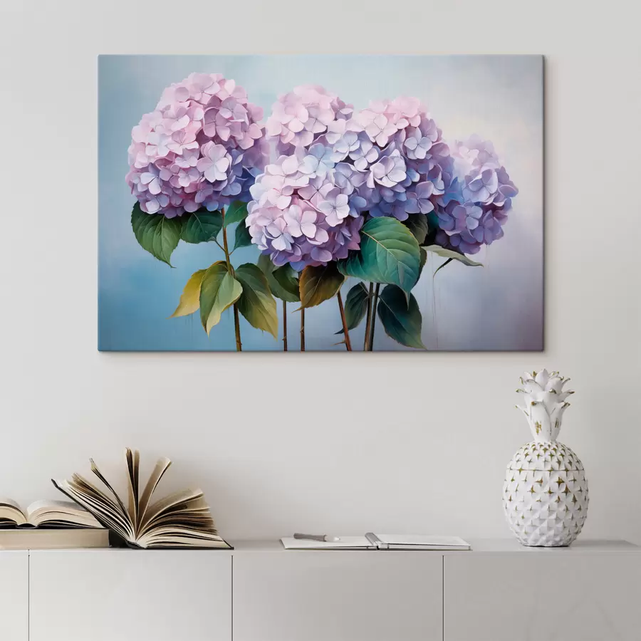murales Hortensias rosas y lilas en estilo pictórico s45055