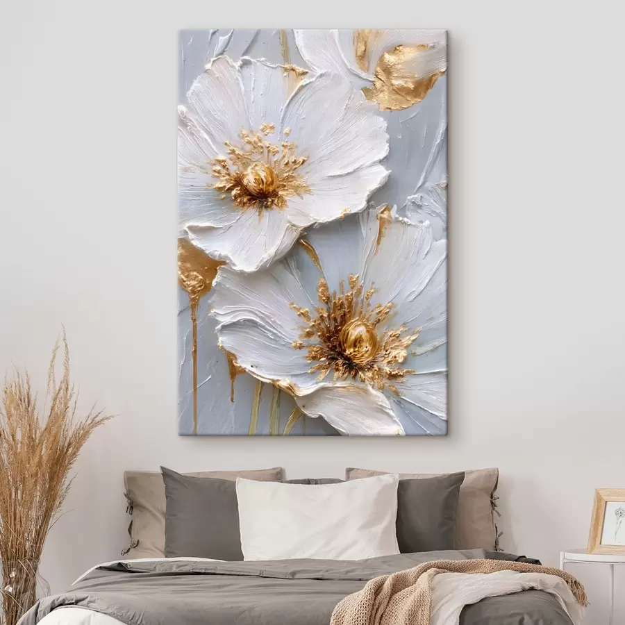 murales Margaritas texturizadas: arte impasto con pinceladas expresivas s45241