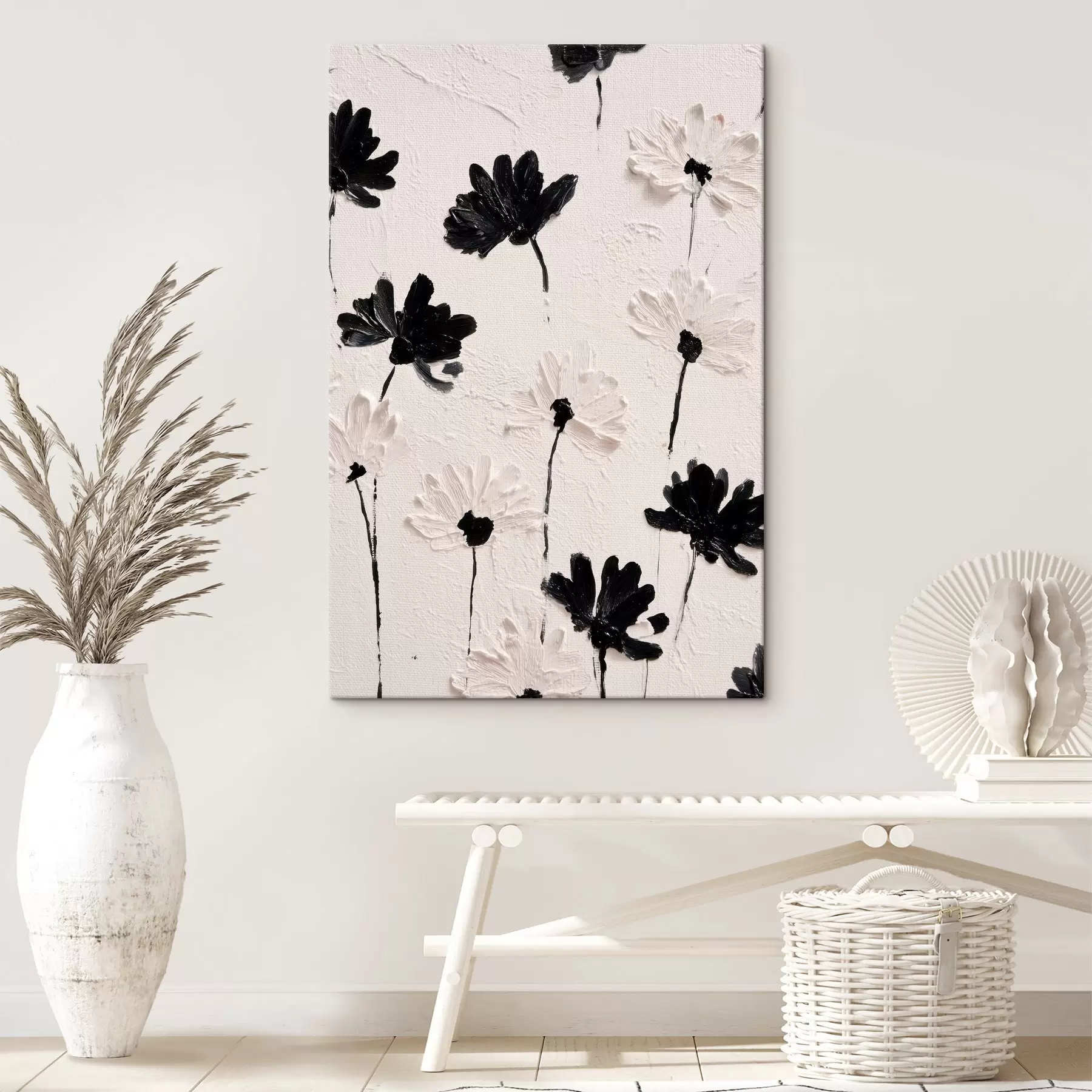 wall murals Volumetric flowers: impasto composition in monochrome tones s45247