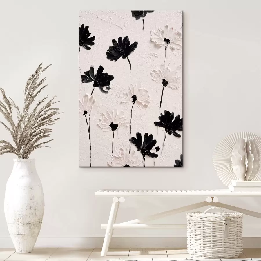 wall murals Volumetric flowers: impasto composition in monochrome tones s45247