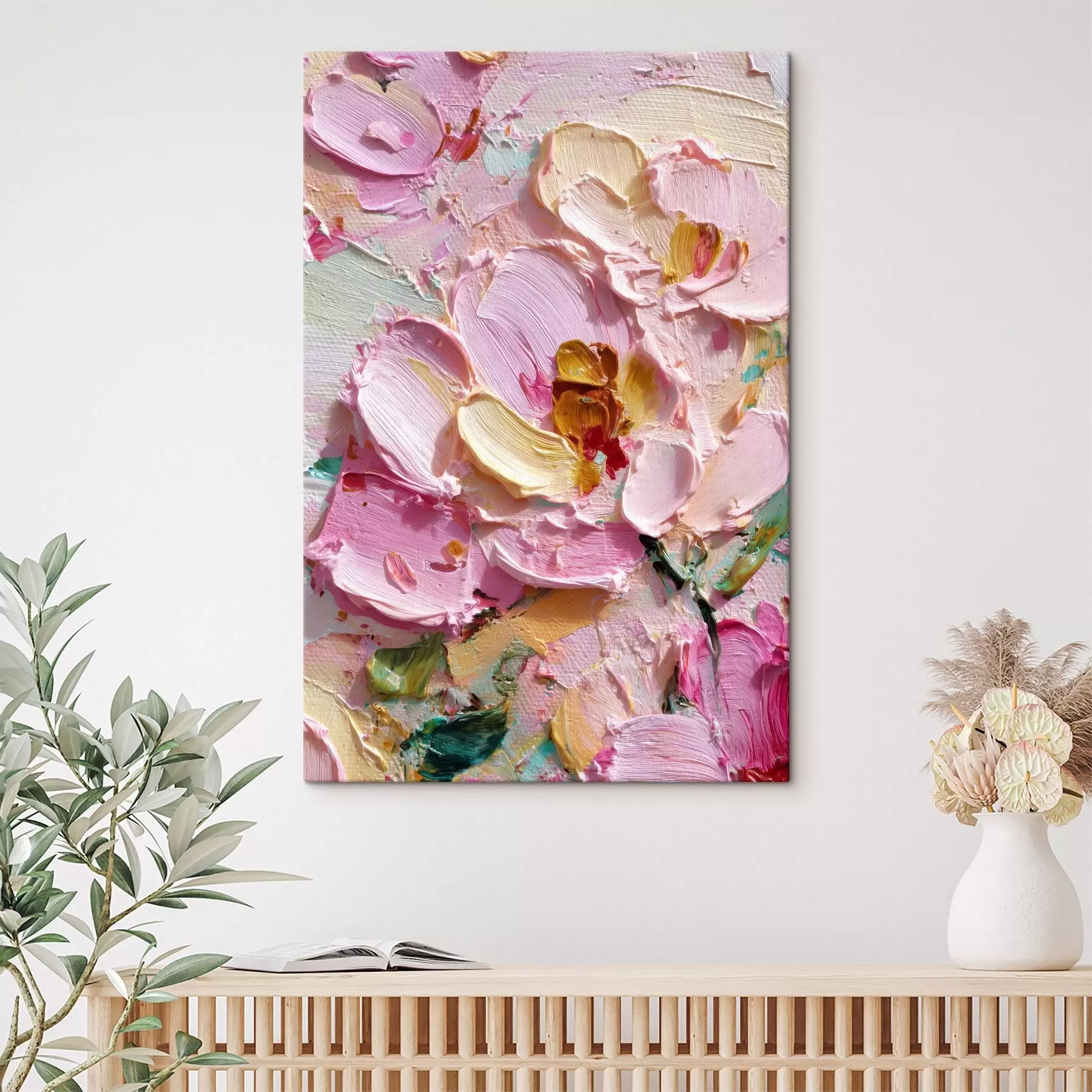 murales Magnolias rosas: pintura texturizada con trazos dimensionales s45249