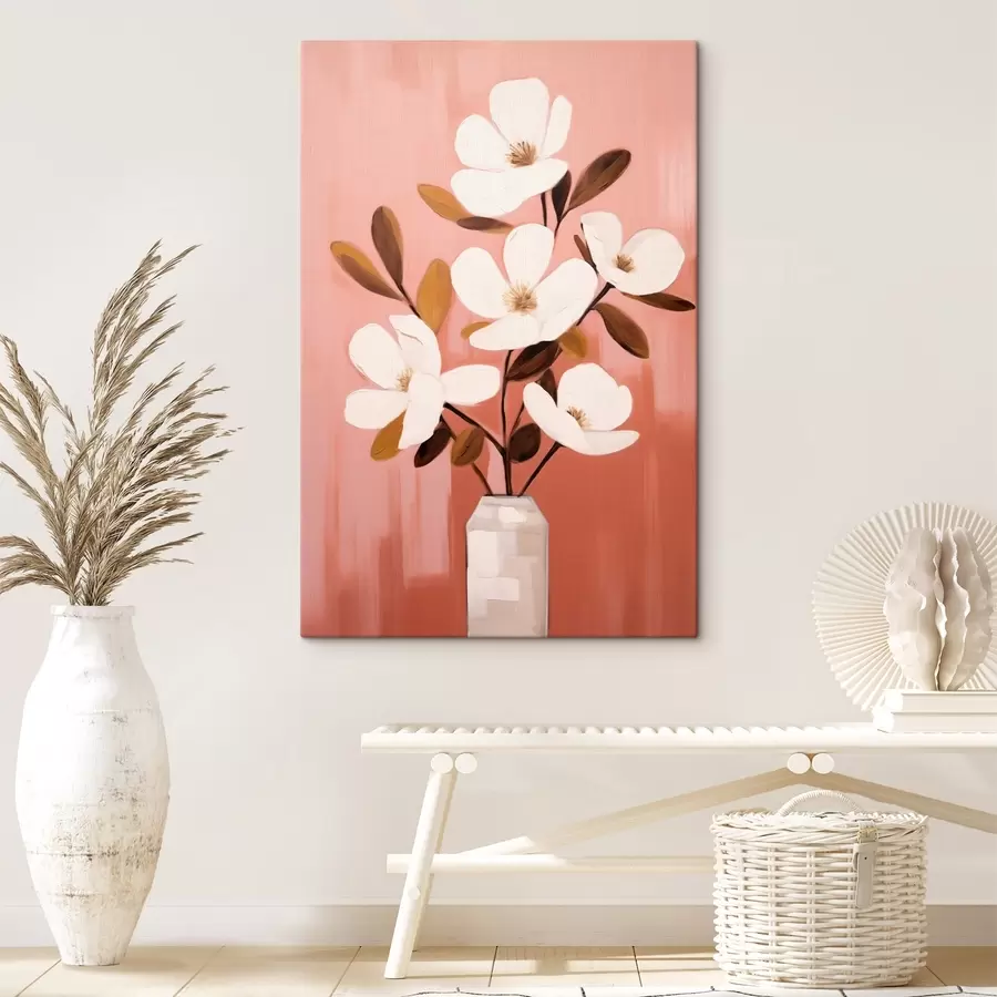 murales Magnolias blancas en un jarrón blanco: cuadro floral minimalista s45254