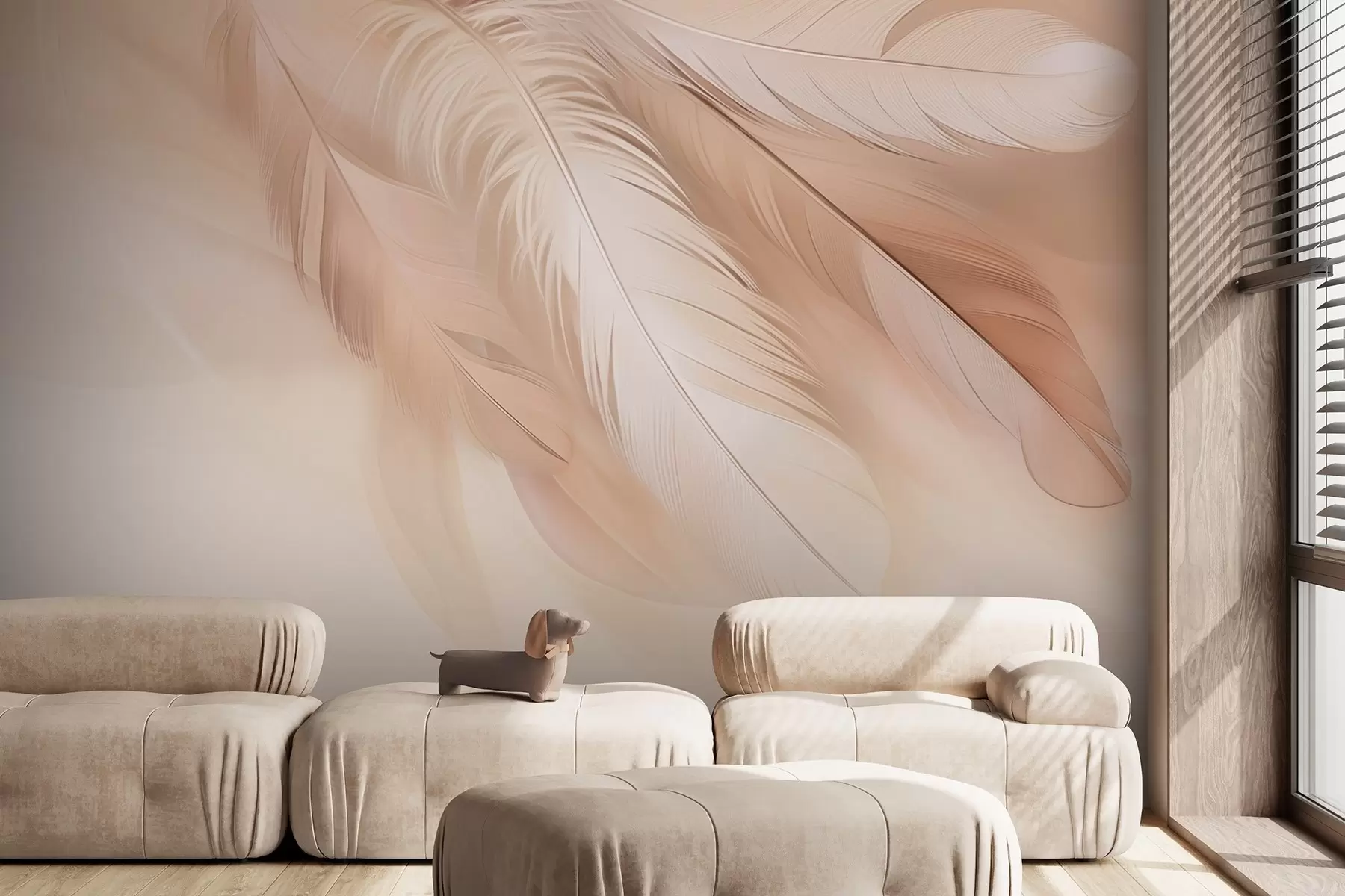 Wall Mural Photo Wallpaper Weightless feathers in a soft haze of warm tones w09286