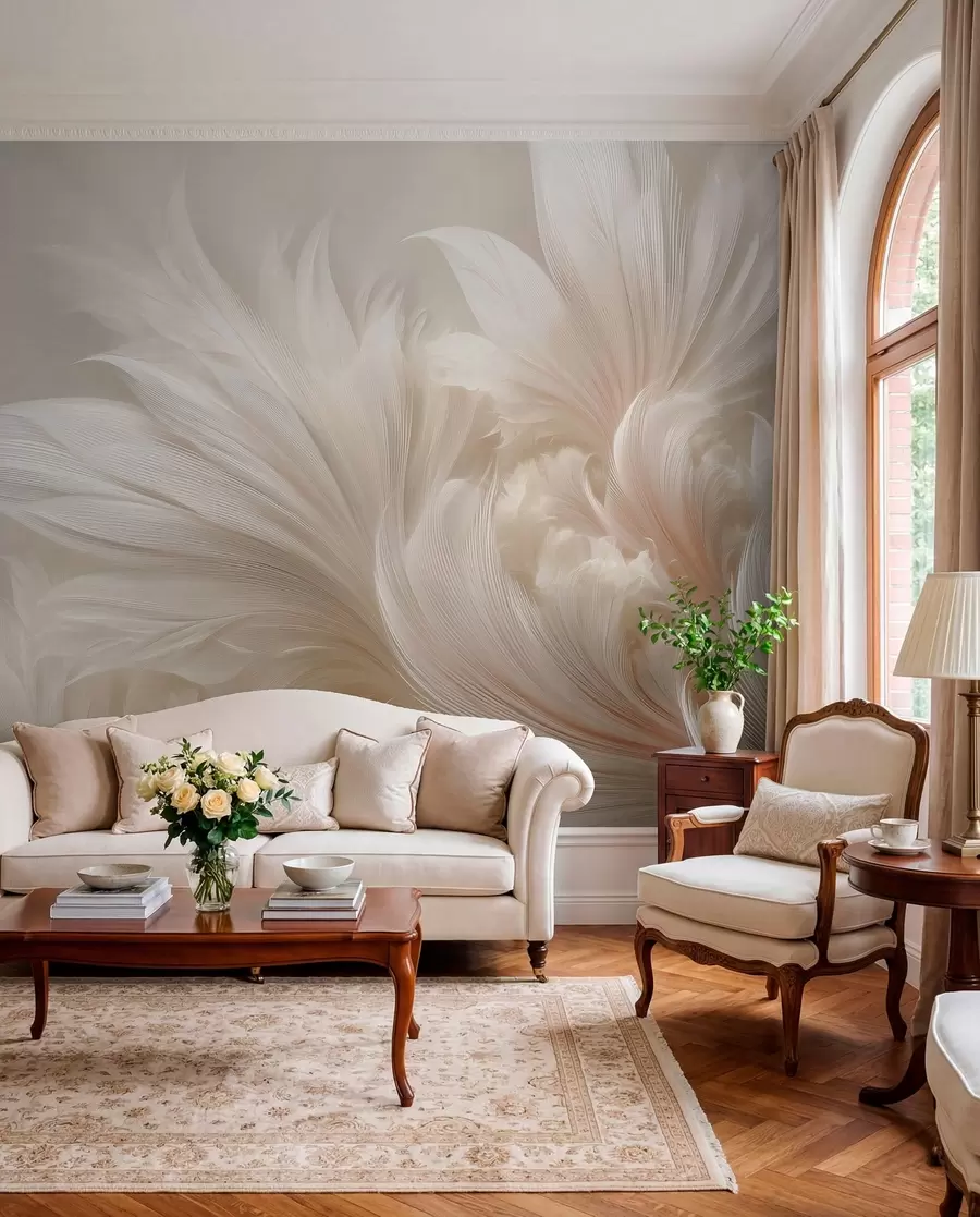 Wall Mural Photo Wallpaper Weightless feathers in vanilla cream hues w09302