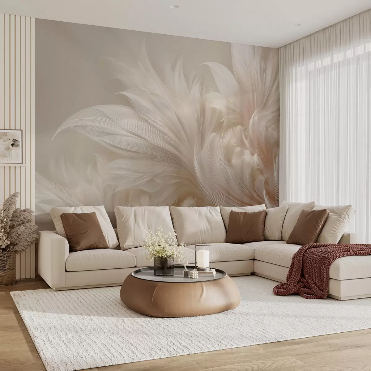 Wall Mural Photo Wallpaper Weightless feathers in vanilla cream hues w09302